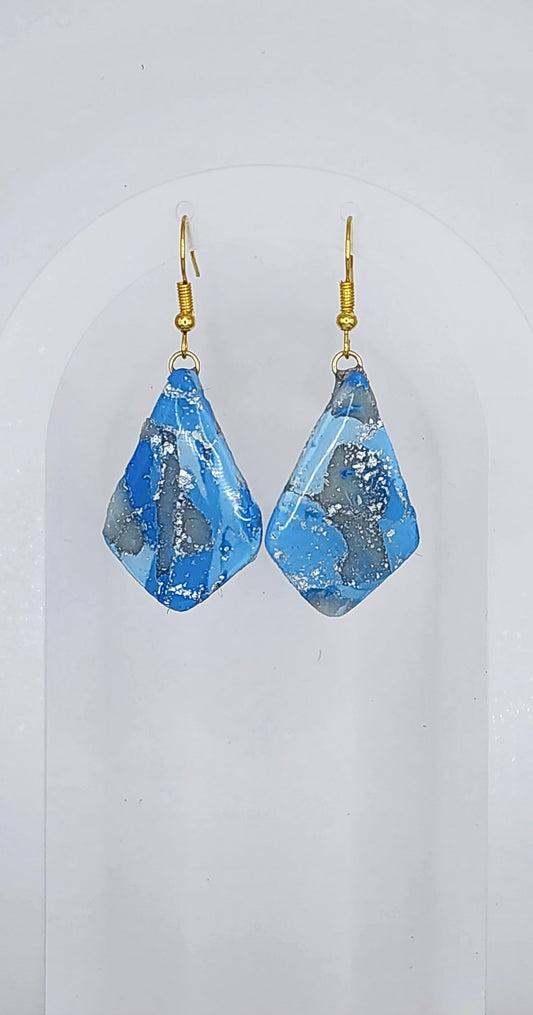 Blue Geometric Marble Earrings