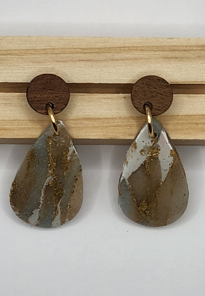 Wood and Marble Teardrop Earrings