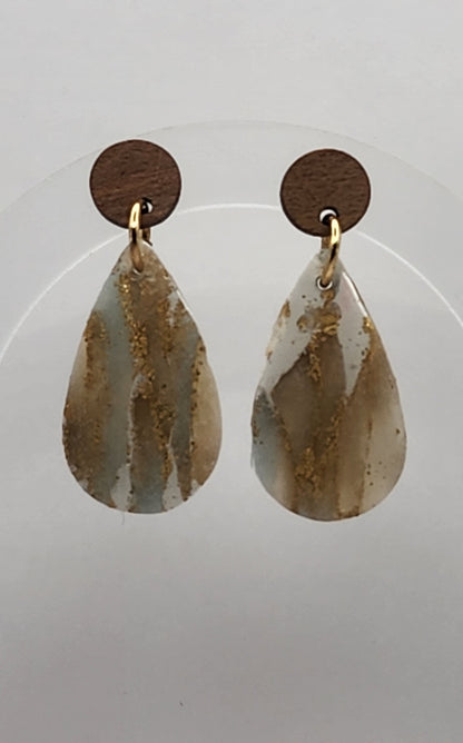 Wood and Marble Teardrop Earrings
